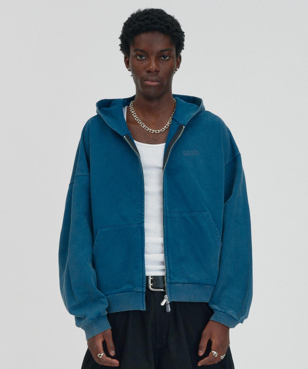 CROPPED WASHED HOOD ZIP UP [DEEP GREEN]