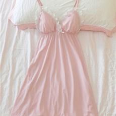 야오야오 유키 우유촉감 캡내장 슬립 파자마 원피스 (화이트 핑크 2가지 색상)