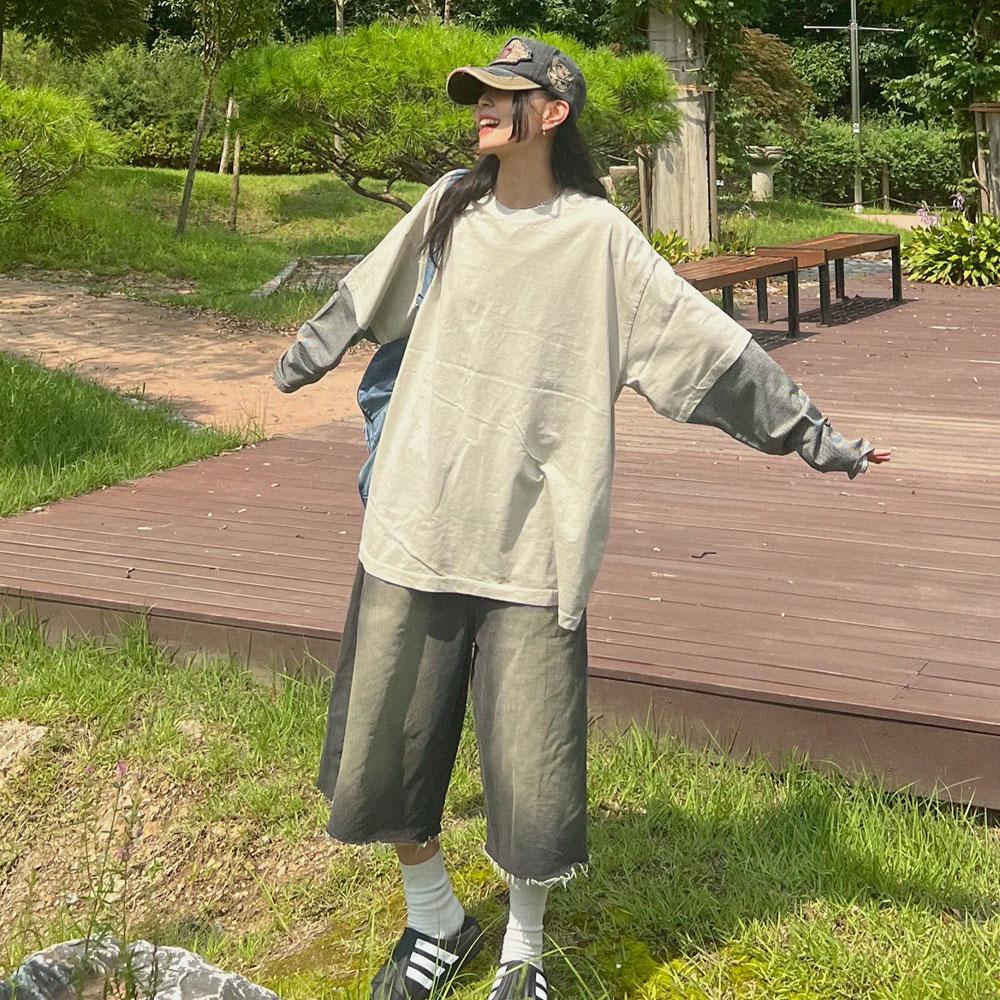 그런지 피그먼트 워싱 레이어드 티셔츠 3color