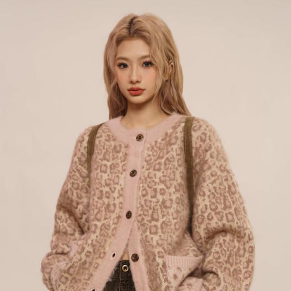 Moromoro leopard angora cardigan