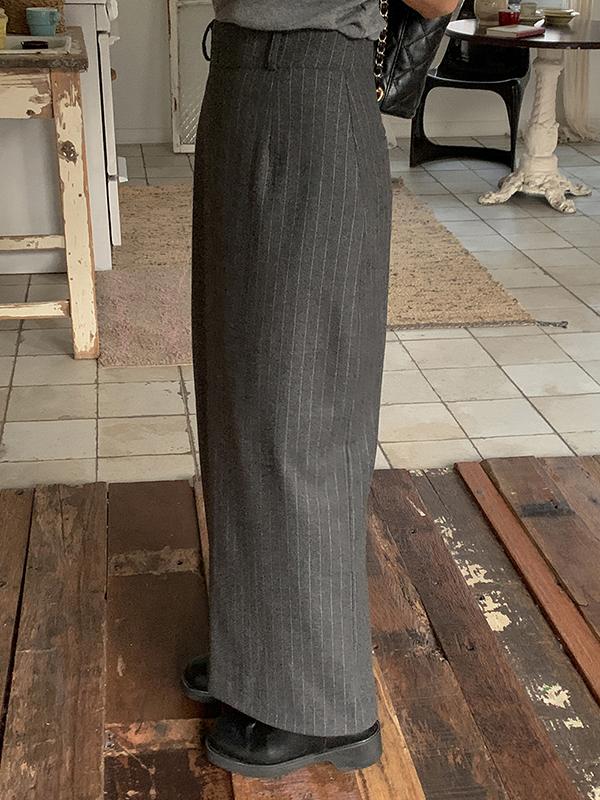 프렌치오브 [하객룩/안감O]노먼 울 스트라이프 롱 스커트 (SS/FW버전)(2color)