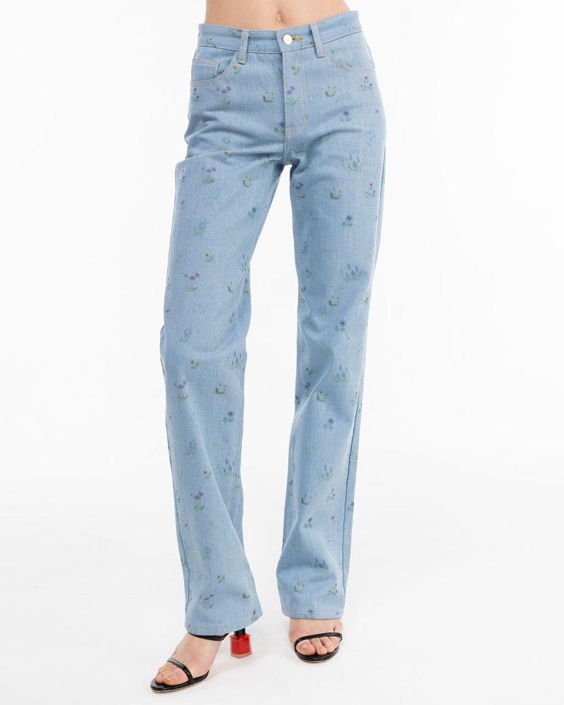 FLOWER PRINT DENIM PANTS_BLUE - THE CENTAUR