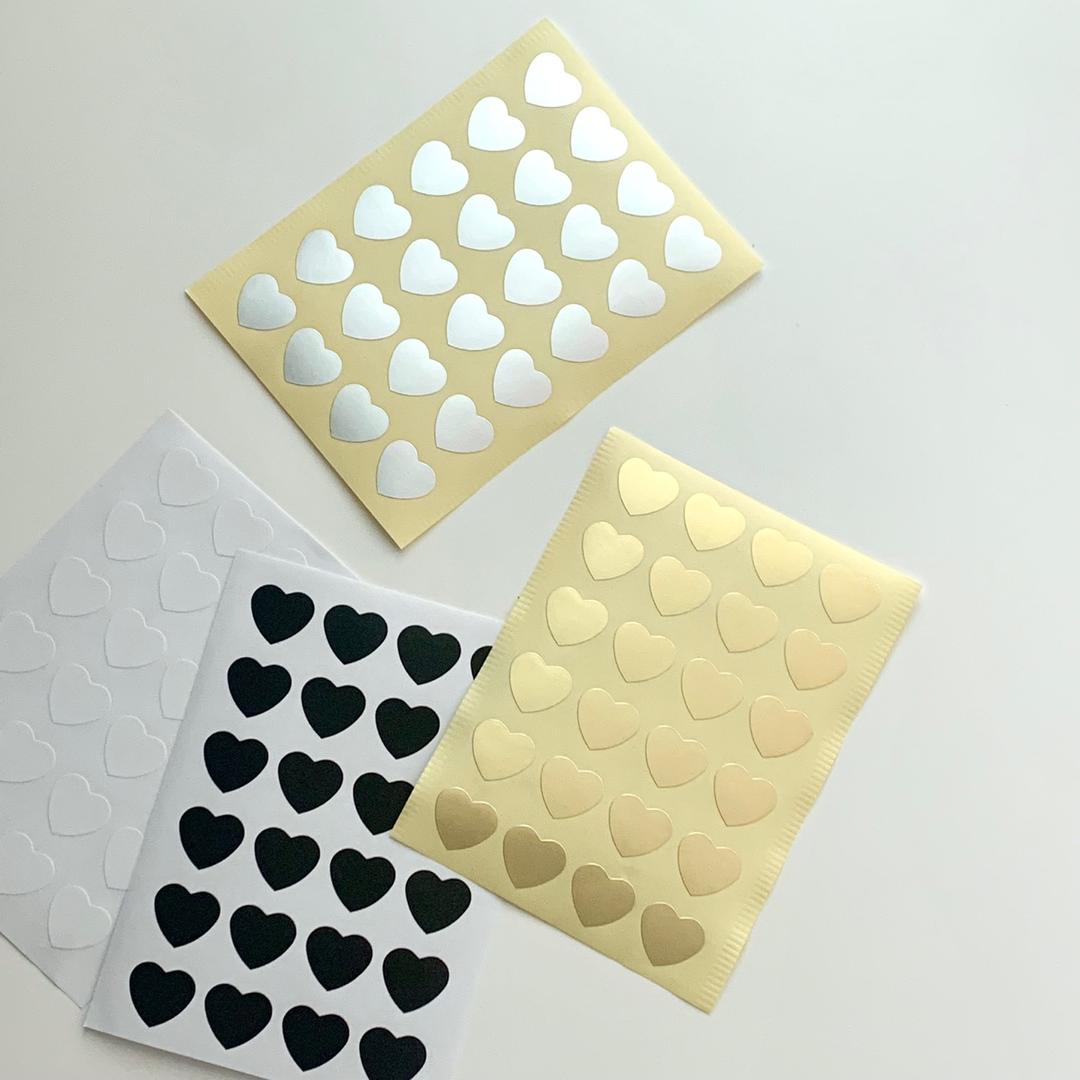 실버, 골드, 화이트, 블랙 1.5cm 하트 스티커 (4color) / 하트스티커 다이어리스티커 칭찬스티커 표시스티커 포장스티커