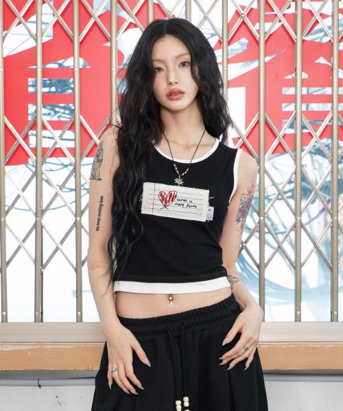 WXT044 러브레터 레이어드 슬리브리스 (BLACK)