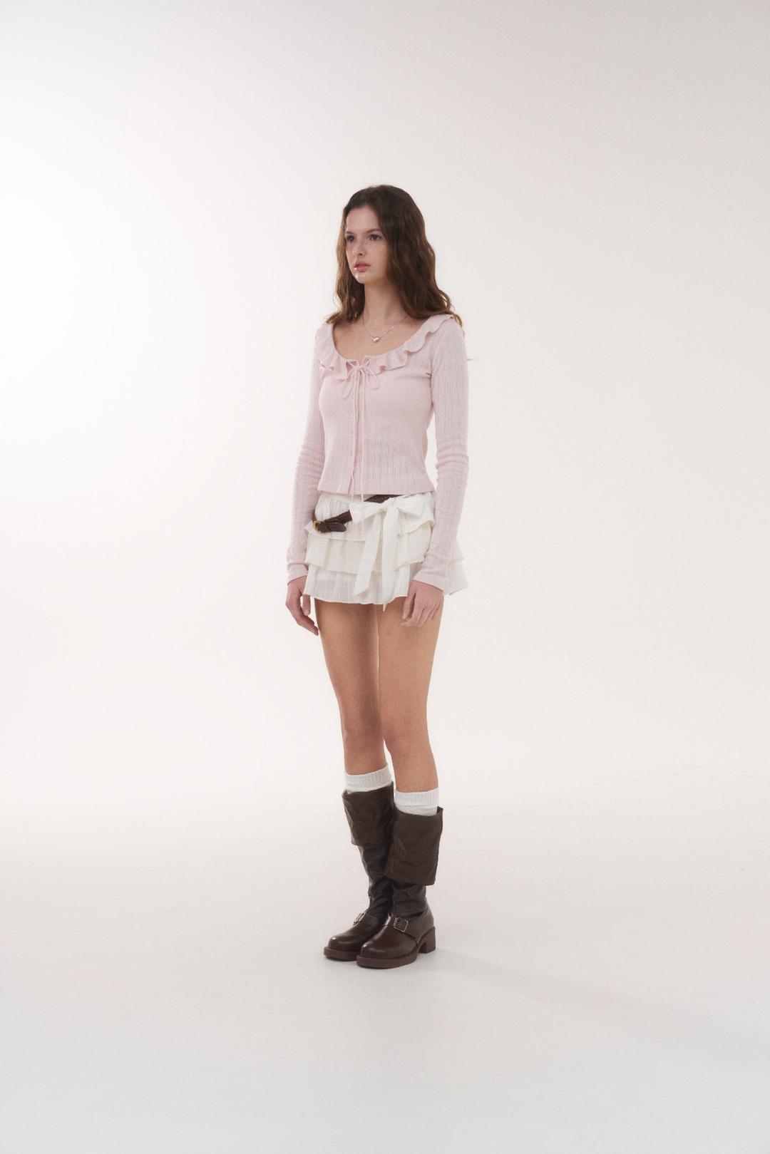 Dewy Pointelle frill top [Softy Pink/Muted Pink]