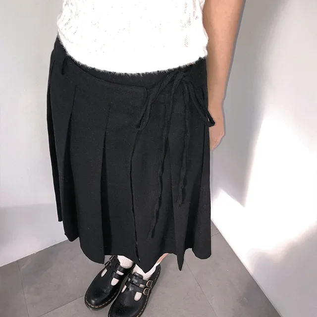 wool pleats wrap skirt (2color)