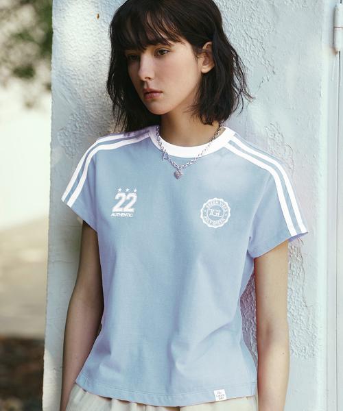 사커 풋볼 배색 반팔티셔츠 [라이트블루]