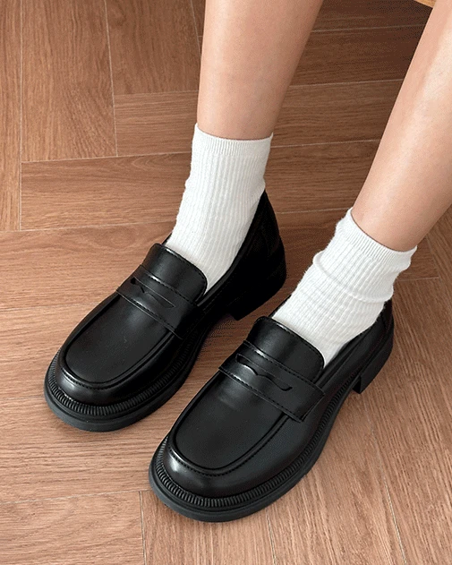 [컬러추가/자체제작/착화감굿👍] 폭신 레더 클래식 통굽 페니로퍼(4cm)-1731