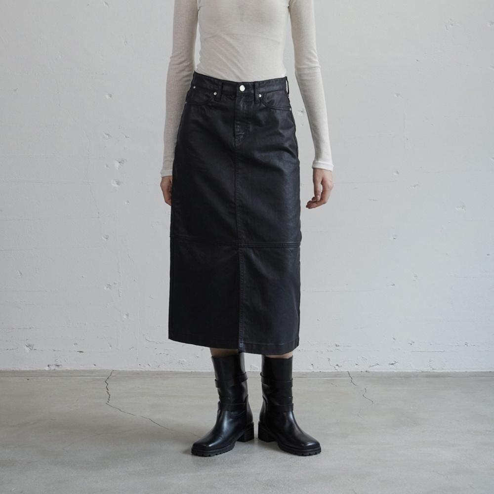 Straight denim skirt (coating black)