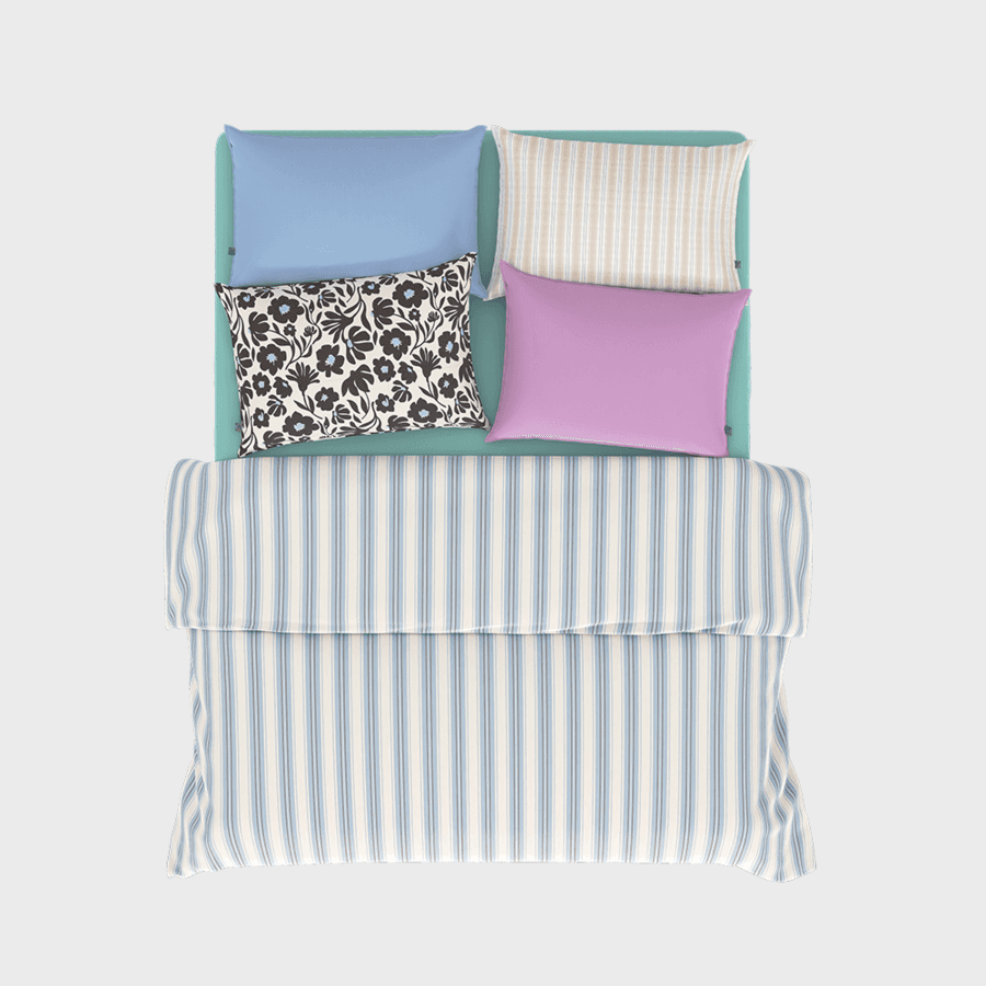 파우더 블루&블랙플라워 이불커버 레이어드베딩세트 SS/Q