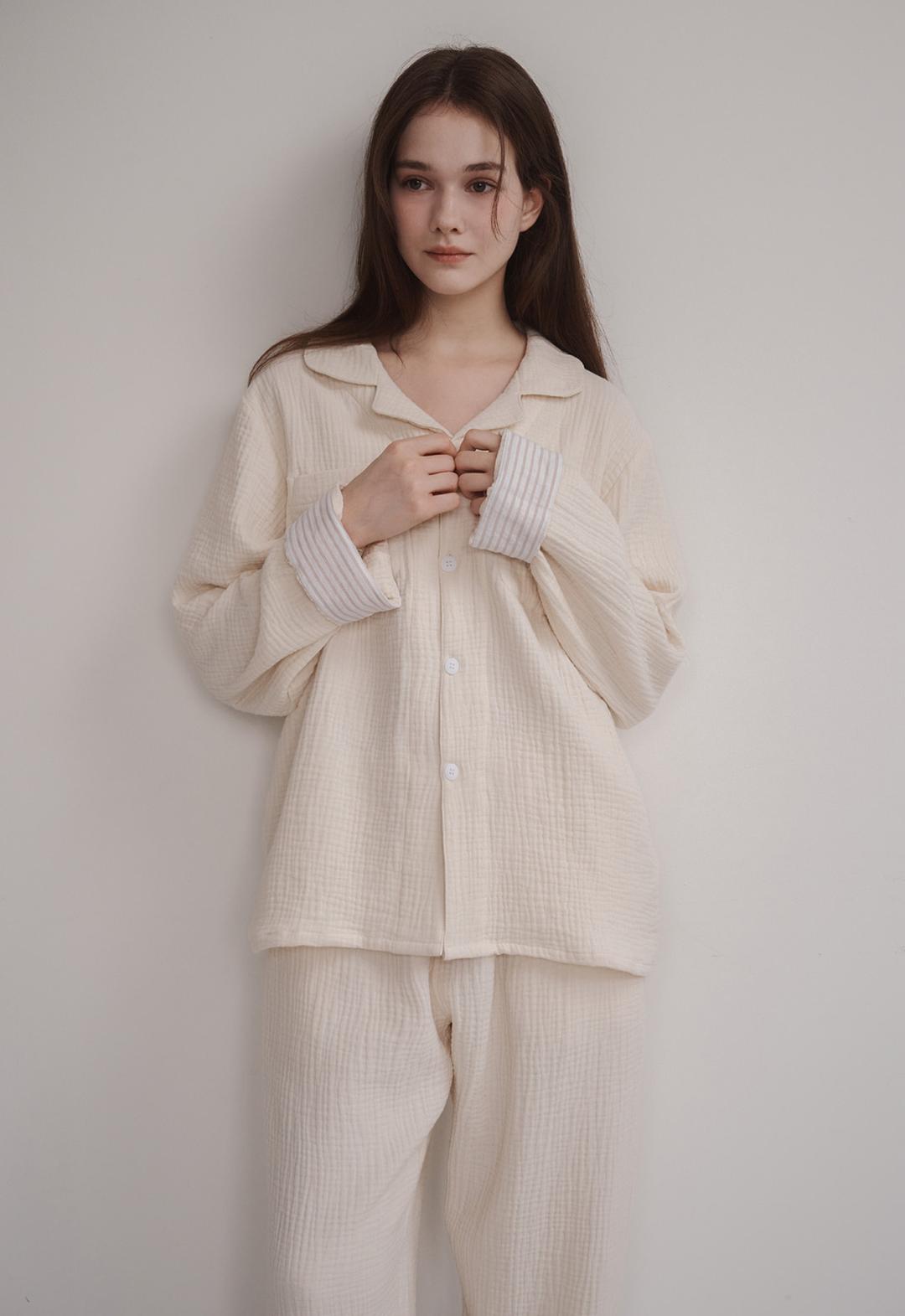 Sunset Stripe Hem Pajama Set (ivory)