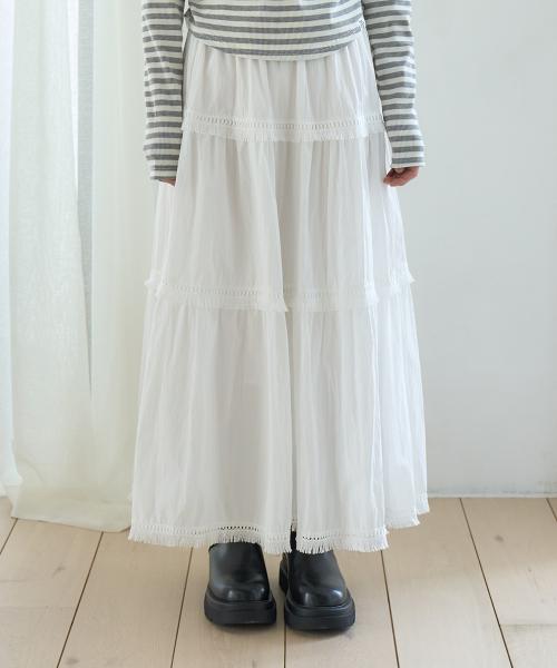 테슬 프릴 캉캉 롱스커트 [아이보리]