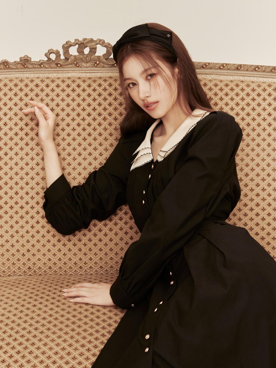 [사나 착용] MELANIE shawl collar puff dress_black