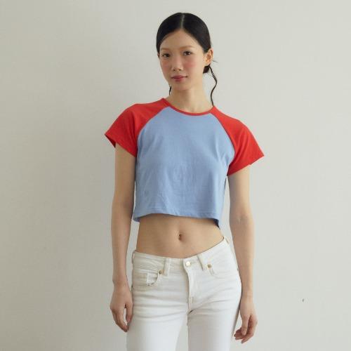 Jouie Crop Raglan T shirt 쥬이 크롭 라글란 티셔츠 (레드/스카이)