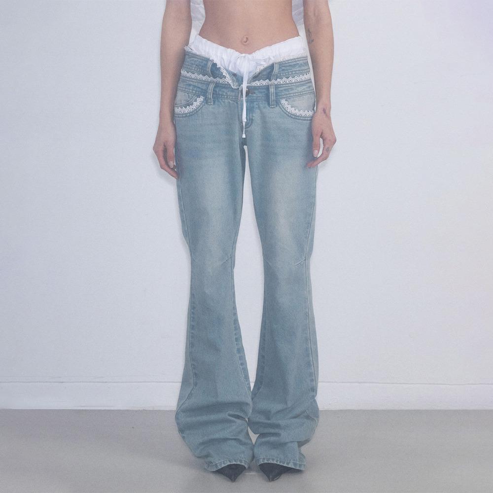 Double Waist Boots Cut Denim Vintage Ice