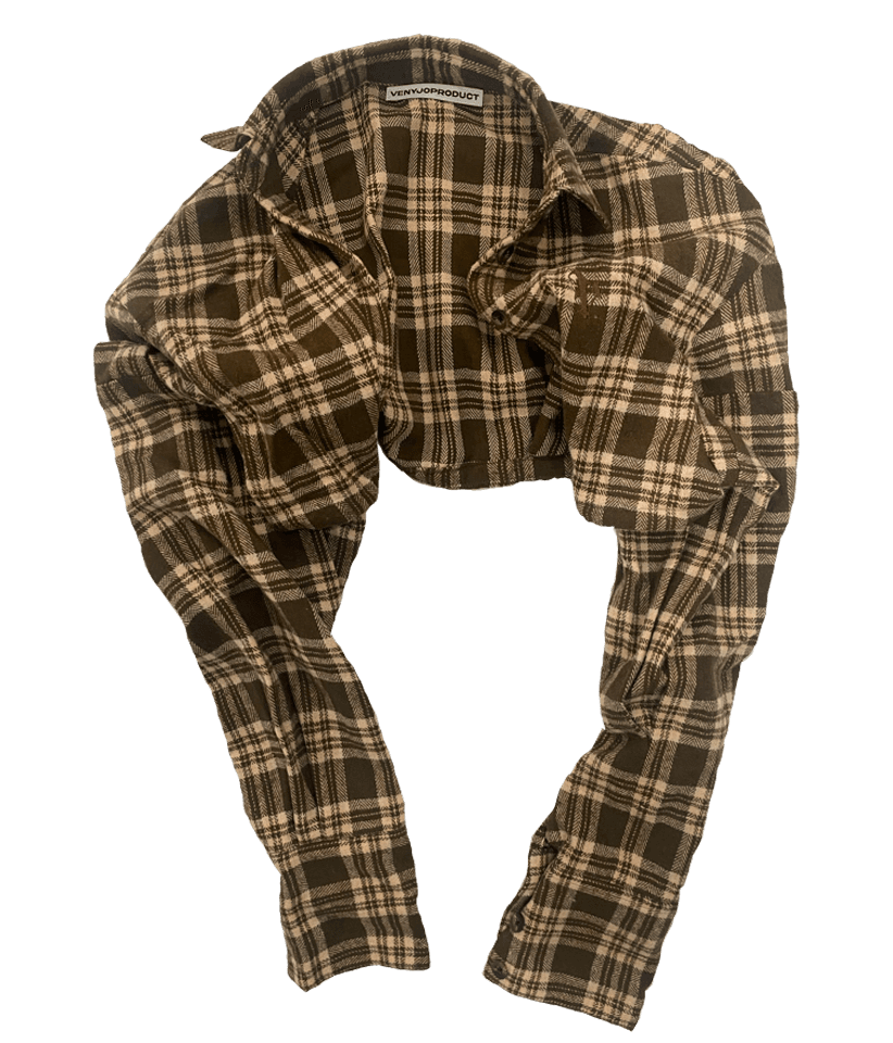 " V LOGO \" CHECK BOLLERO SHIRTS (BROWN)