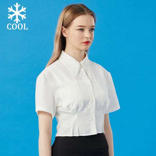 [9차 재입고] WOMEN 쿨링 냉장고 크롭 슬림 반팔 셔츠 [WHITE] 크롭티 반팔티