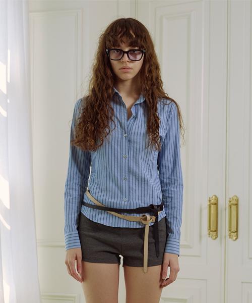 STRIPE BUTTON SLIM SHIRT, LIGHT BLUE