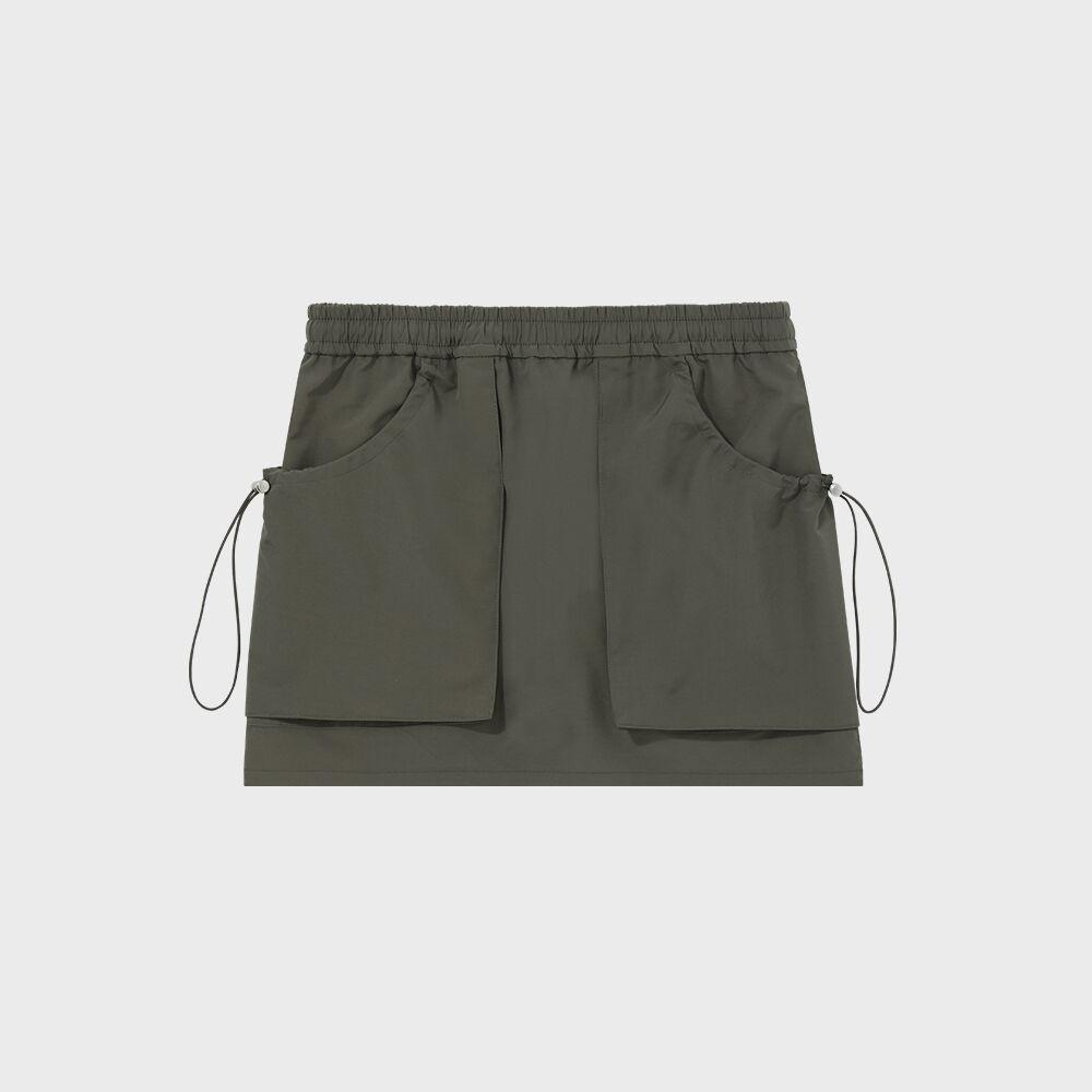 Shirring pocket mini skirt - KHAKI