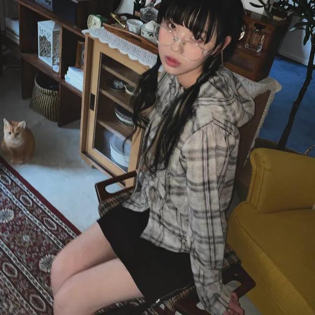 (2color) 도비 빈티지 워싱 체크 후드 남방