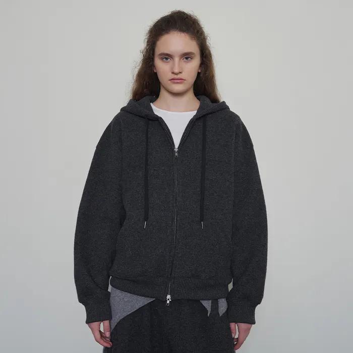 Wool Hoodie Zip-Up - Charcoal