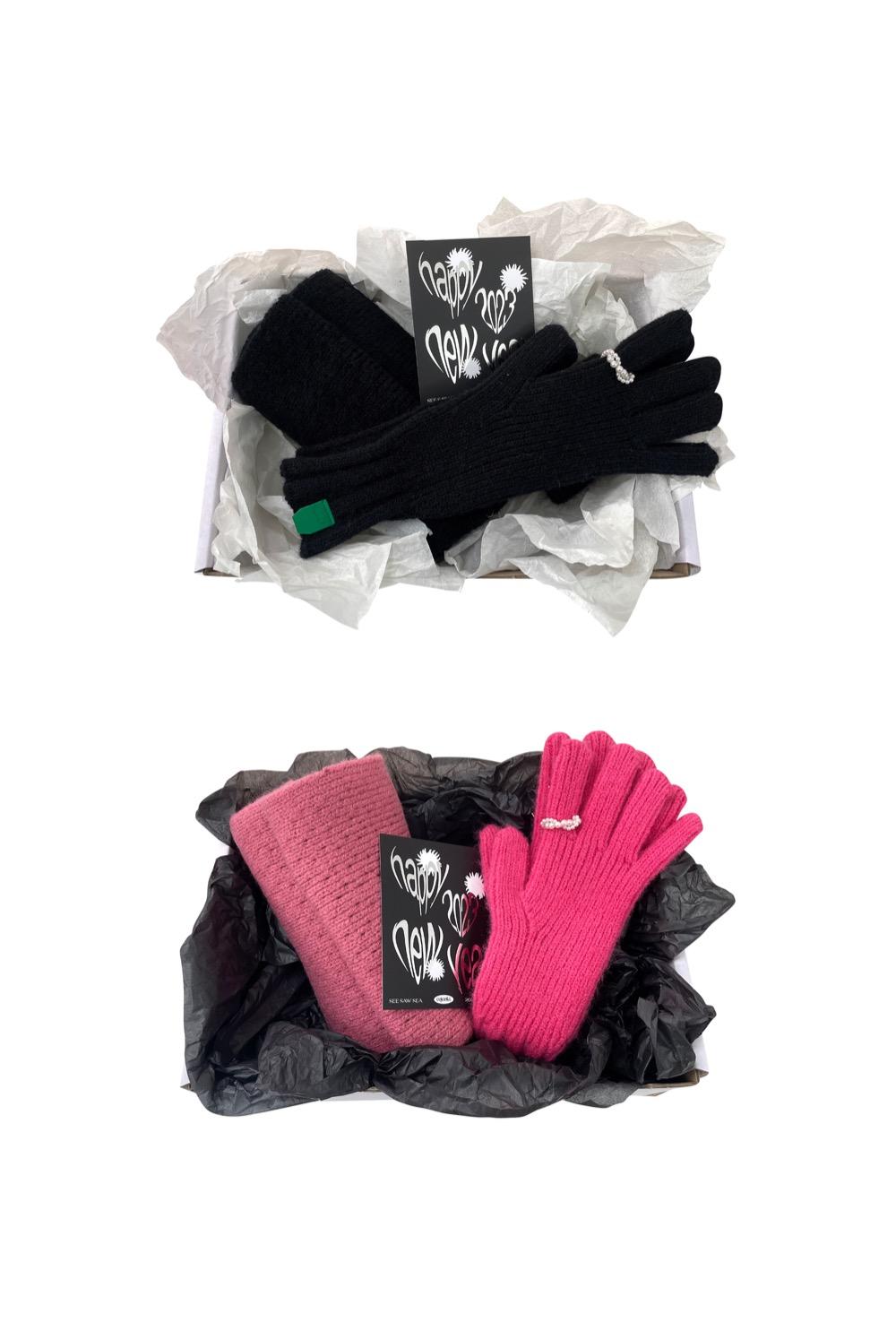 2022GIFTSET_ muffler  + gloves +pearl ring