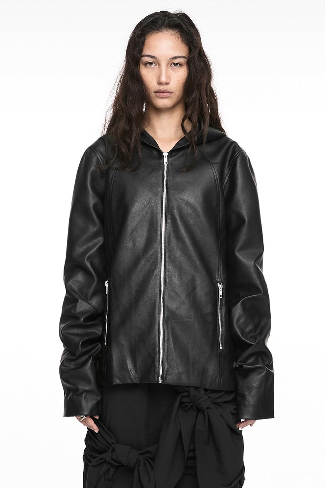 HOODIE LEATHER JACKET (UNISEX) BLACK