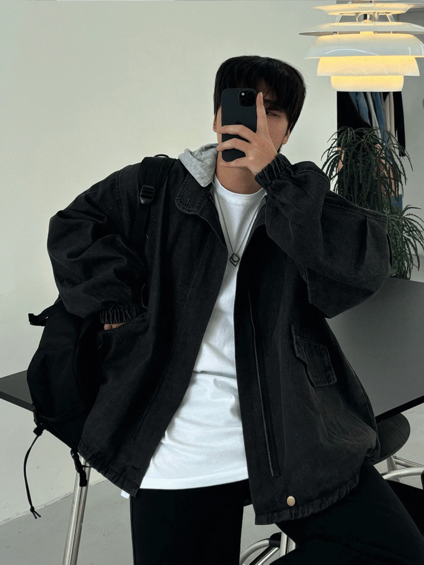 네버 오버핏 탈부착 후드 데님 자켓