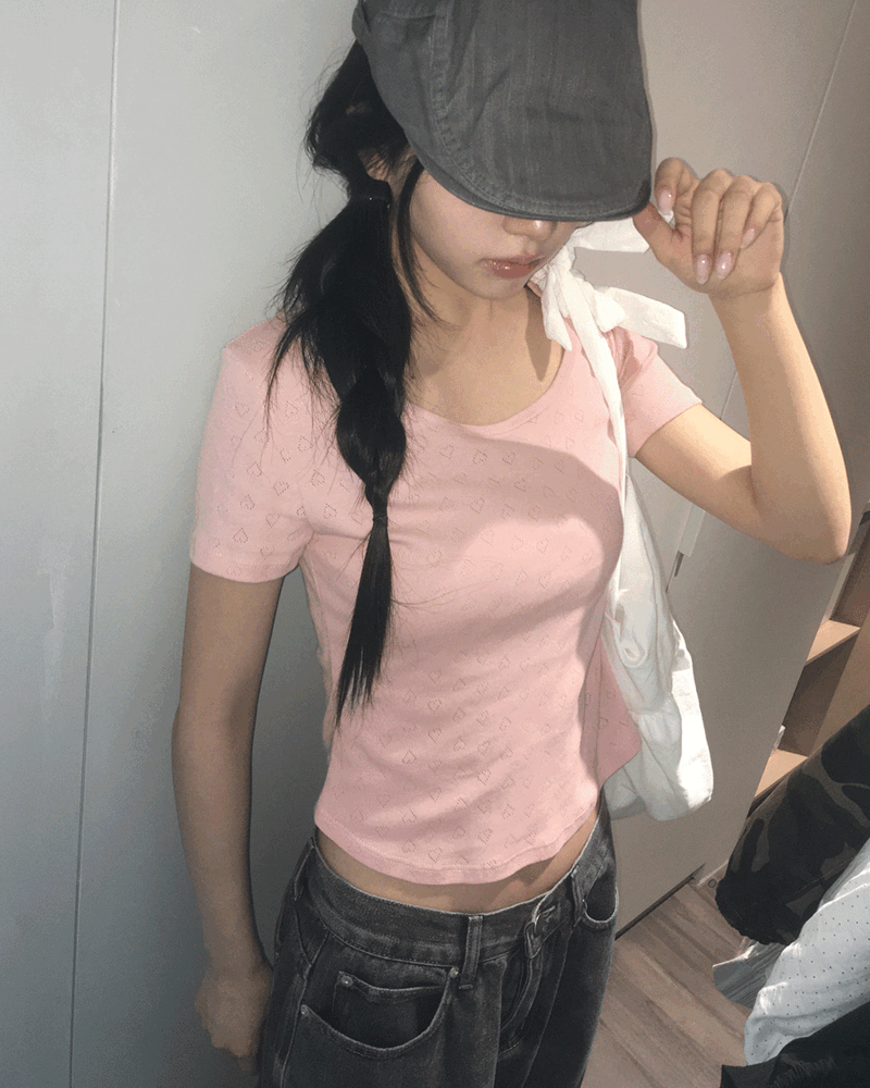 원더원더 튜트 하트 펀칭 반팔 티셔츠