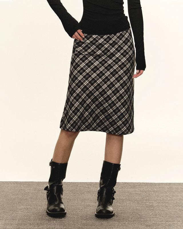 ARISEISM 체크 미드 스커트 (블랙)