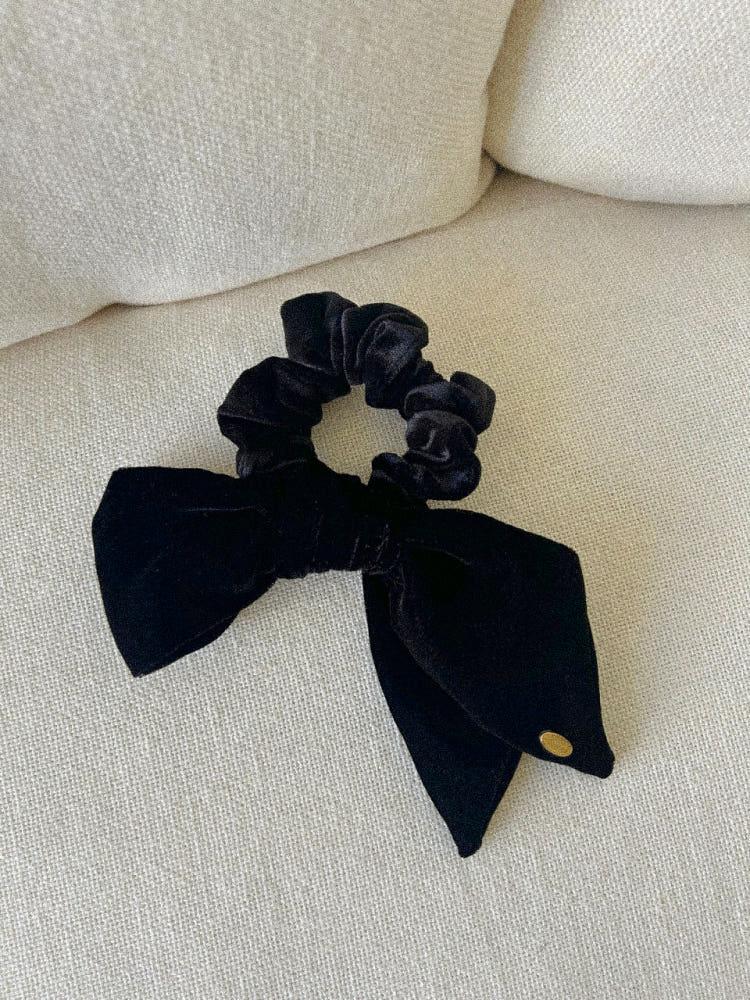 [무배] 블랙 벨벳 리본 헤어스크런치 곱창 슈슈