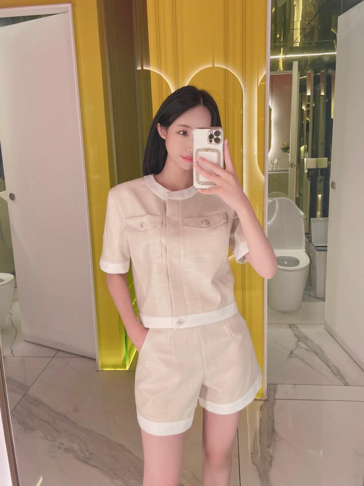 (수입) 하객 청담 배색 자켓 반바지 셋업 2col