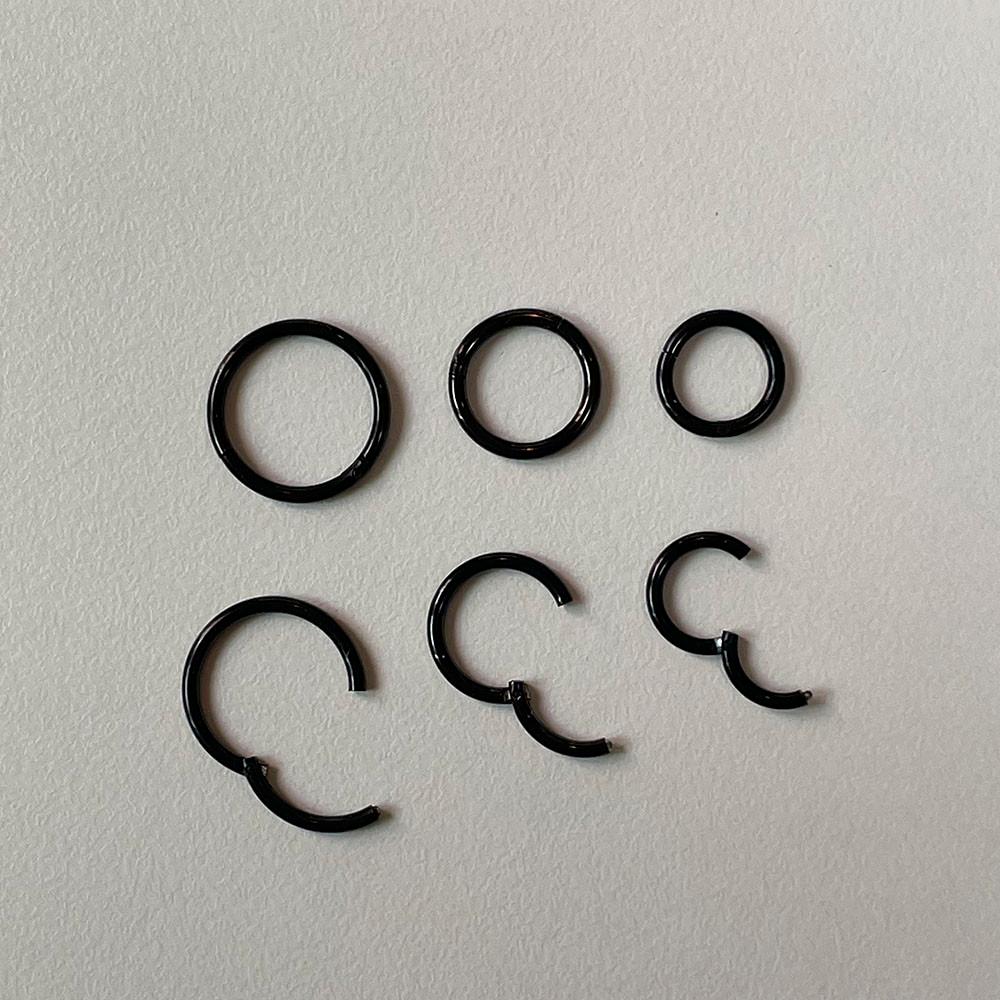 어뮤즈링 [1+1] 블랙 1mm 피어싱 연골 귓바퀴 원터치 미니링 6mm 8mm 10mm