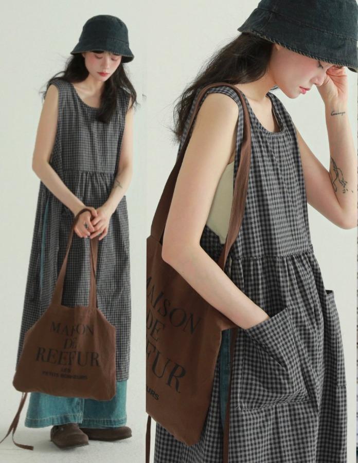 EPIC RARE 레이어드 린넨 체크 원피스 (2color)