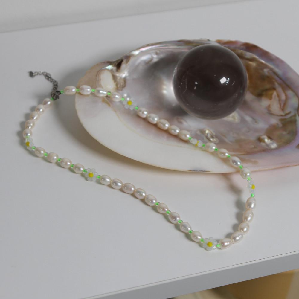 [휘요] 데이지 담수 진주 비즈 목걸이