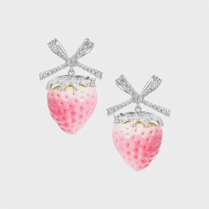 (W) Strawberry Bowknot Earring (Pink)