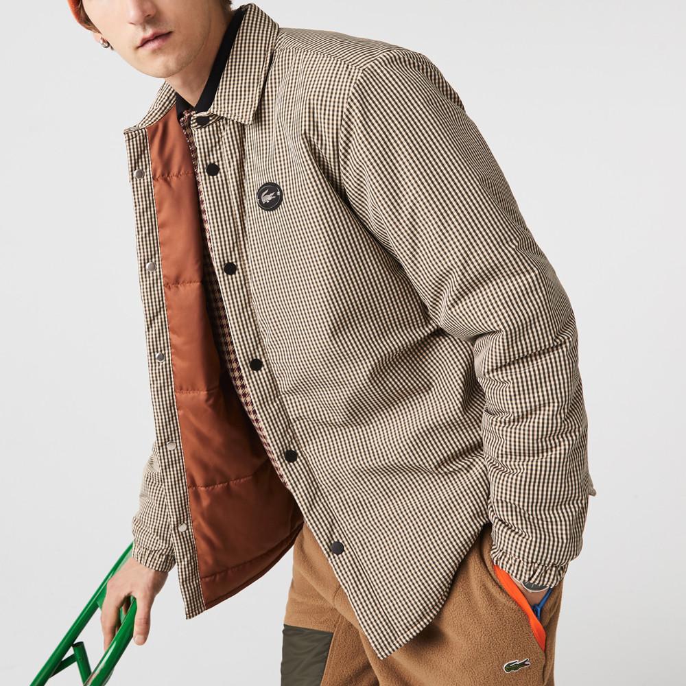 라코스테 남성 체크 발수성 퀼팅 오버셔츠 패딩 셔츠자켓