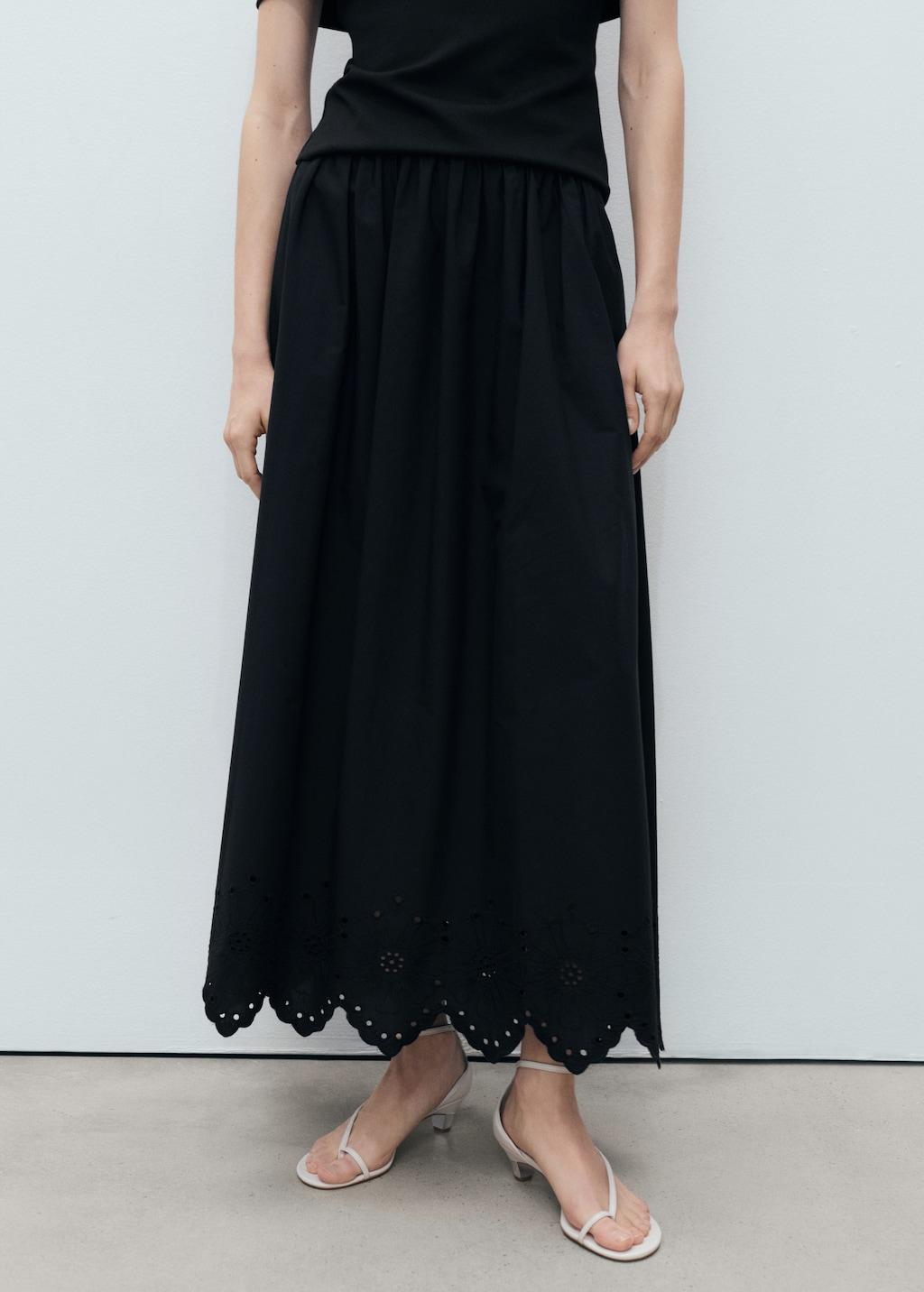Cotton skirt with embroidered hem