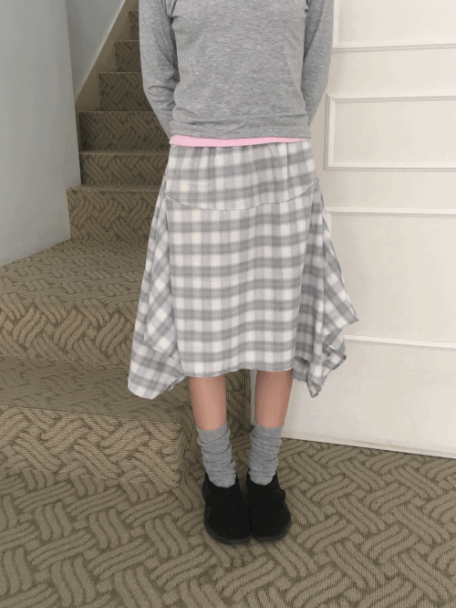jelly check unbalance skirt (1c)