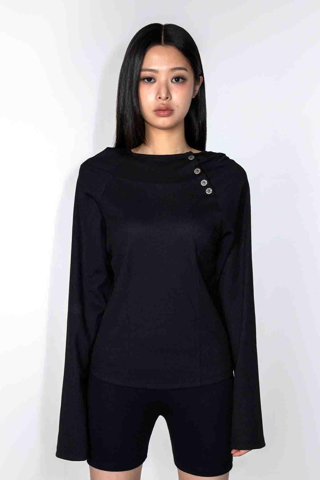 BUTTON SLIT MESH TOP BLACK