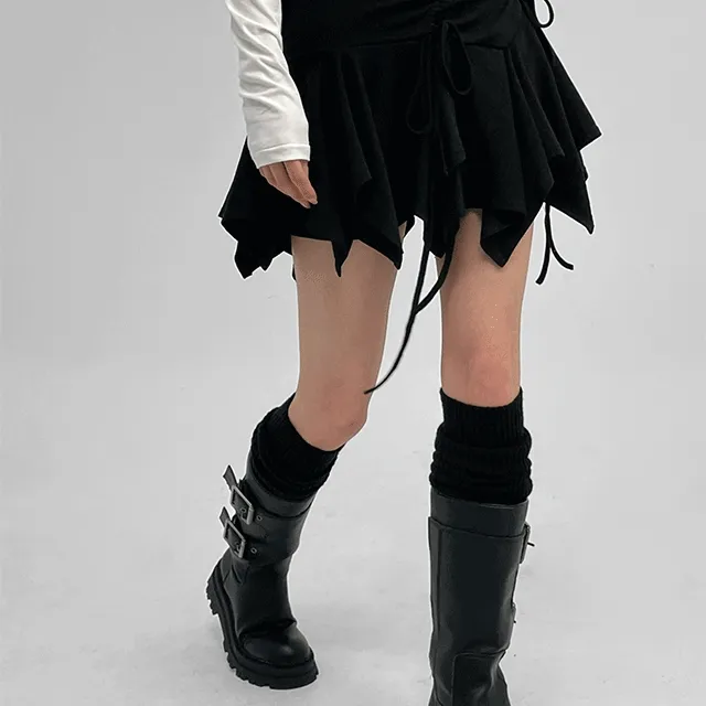 아켈 언발 스트랩 미니 스커트팬츠 (치마 포인트 리본 이너 바지 치마바지)