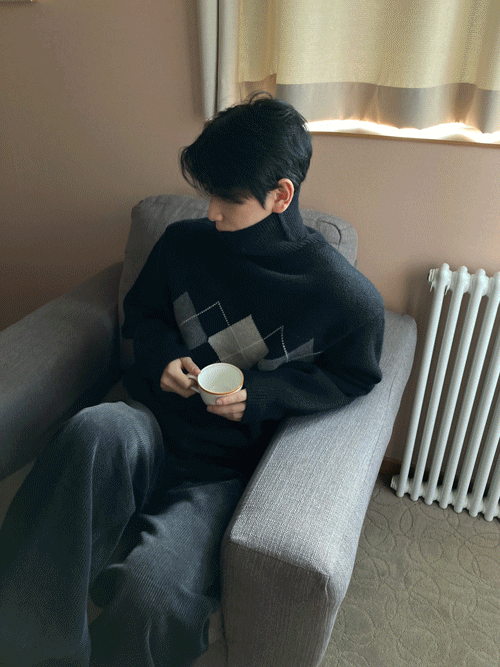 Argyle knit turtleneck (2color)