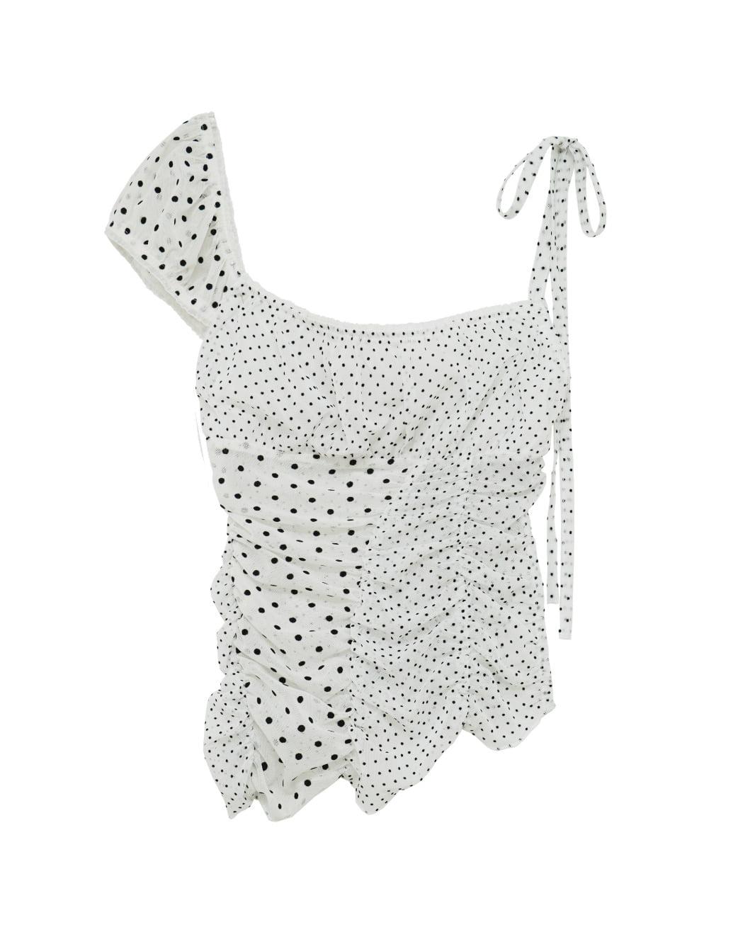 Unbalance Dot Shirring Top (White)