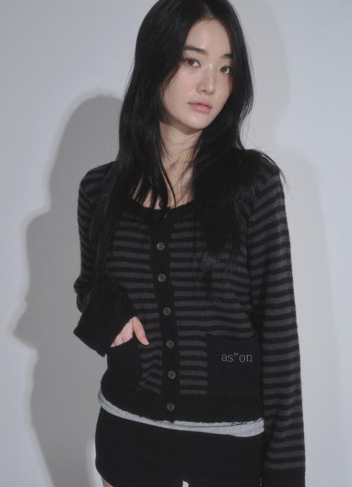 애즈온(ASON)  NUT POCKET CARDIGAN / STRIPE BLACK - 사이즈 & 후기 | 무신사