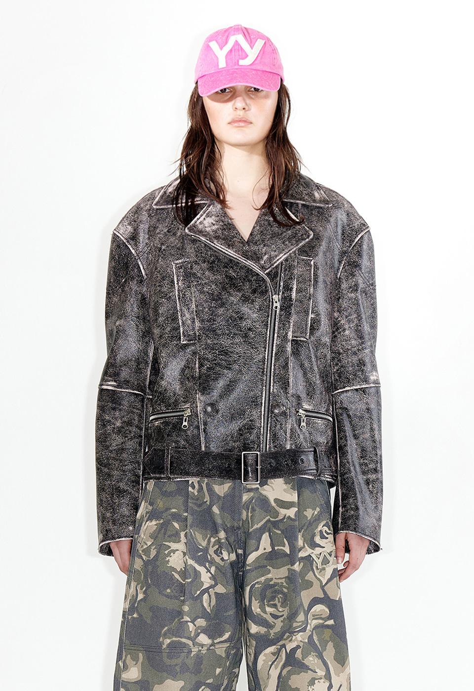 FADED LEATHER MOTO JACKET, BROWN