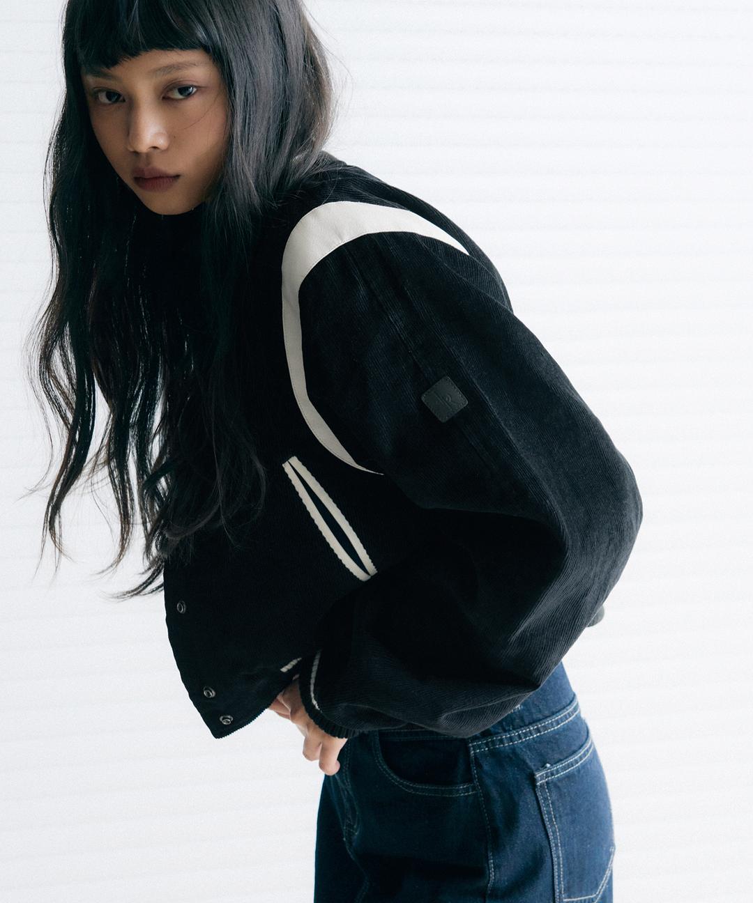 레더리 코듀로이 바시티 테디 자켓 [BLACK]