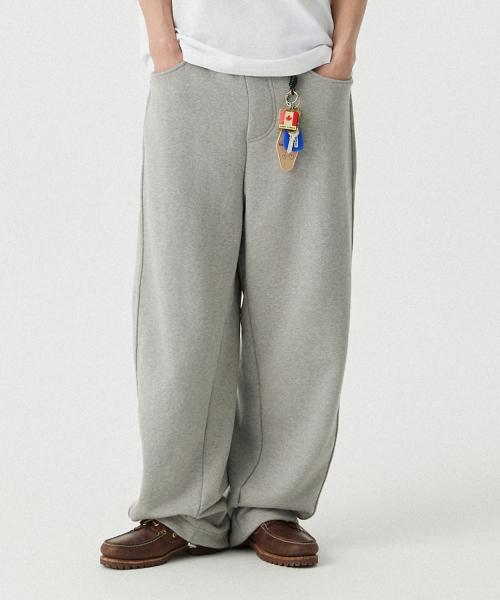 [M~4XL] 벨트 루프 커브드 스웻 팬츠_멜란지 그레이