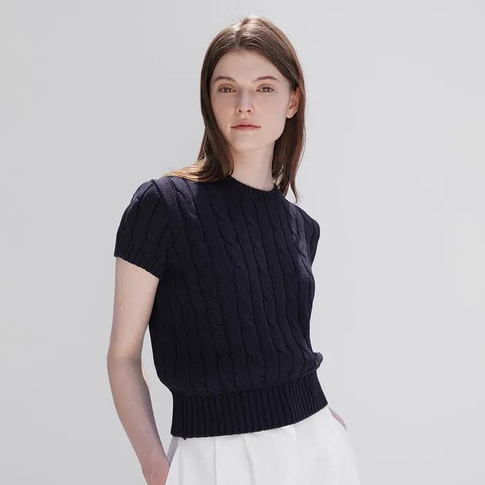 [8차] Cotton Round Cable Knit - Navy