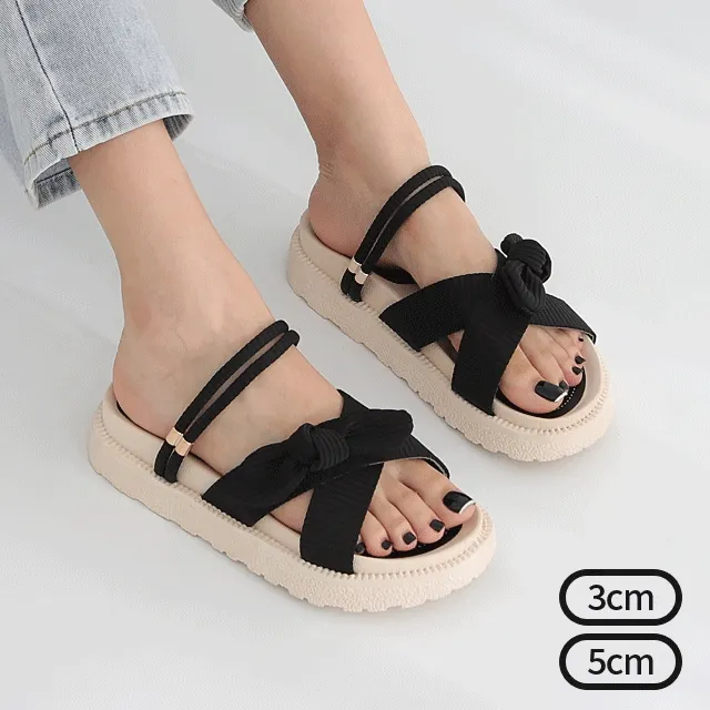 ⚡당일출고⚡다양한 굽높이 러블리 리본 매듭 2way 통굽 샌들 L-9312/11298