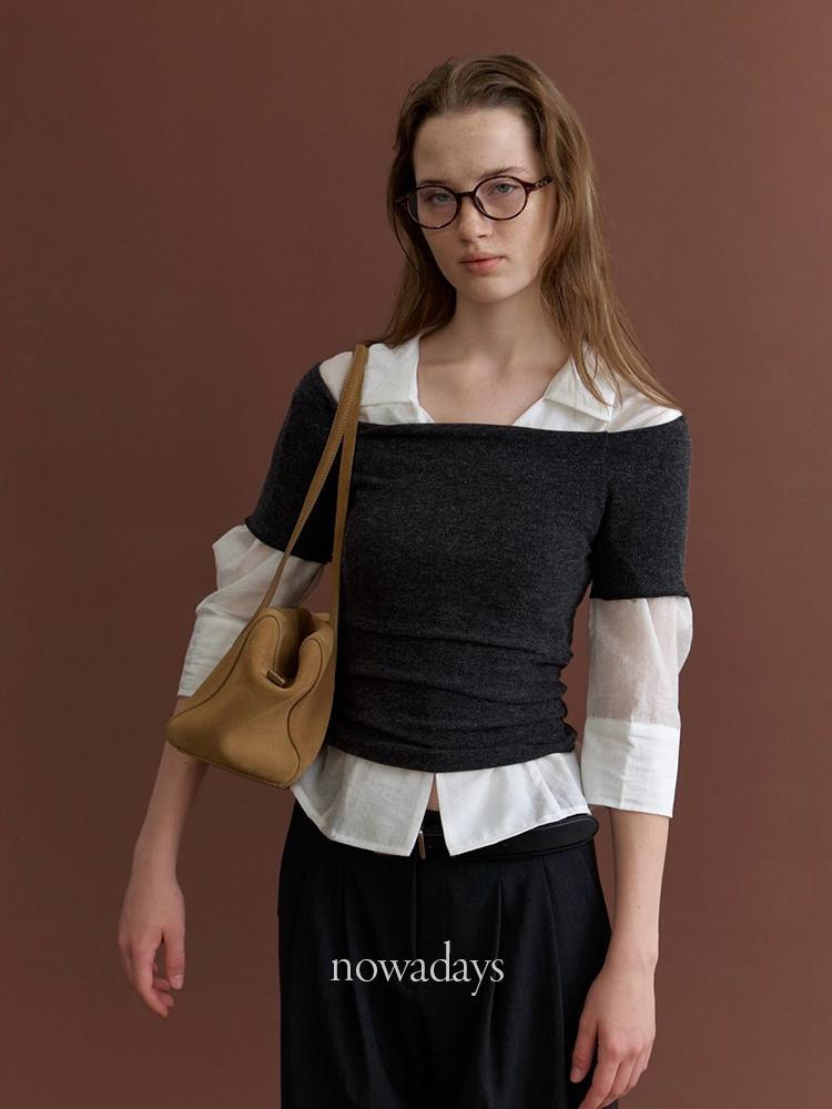 나우어데이즈 forest 포레스트 레이어 셔츠 긴팔 카라 시스루 레이어드 sh (2col)